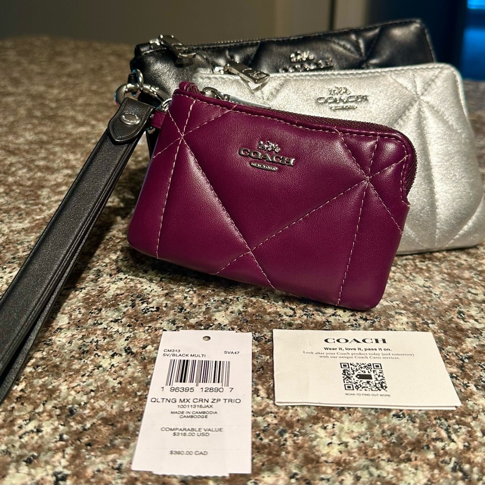 COACH TRIO NWT SOLD OUT - QUILTED LEATHER  - SILVER HARDWARE $320 RETAIL - Picture 5 of 6